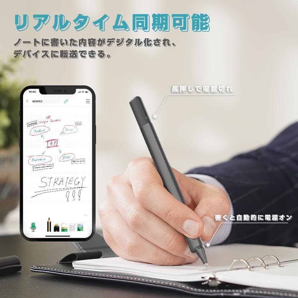 ノートに書いた内容がリアルタイムでスマホに同期される様子